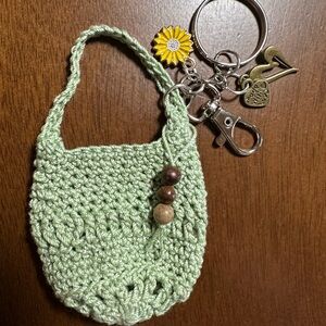 Green Crochet Mini Bag Keychain or Bag Charm..